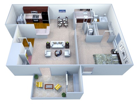 Floor plan for 1 bed, 1 bath, 705 sqft